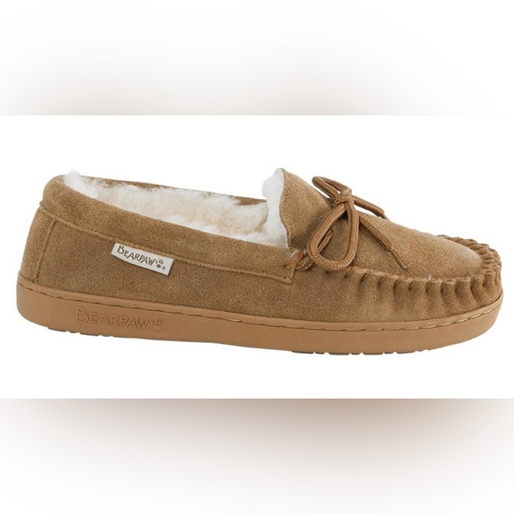 BearPaw Tan Suede Moccasins with Bow - Picture 1 of 3